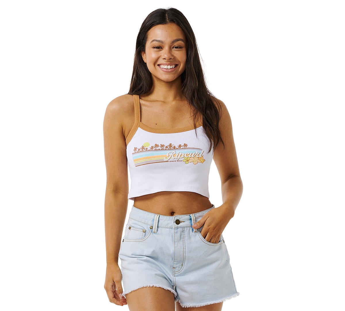 Shop Rip Curl Juniors' Sunset Baby Tank Top In White