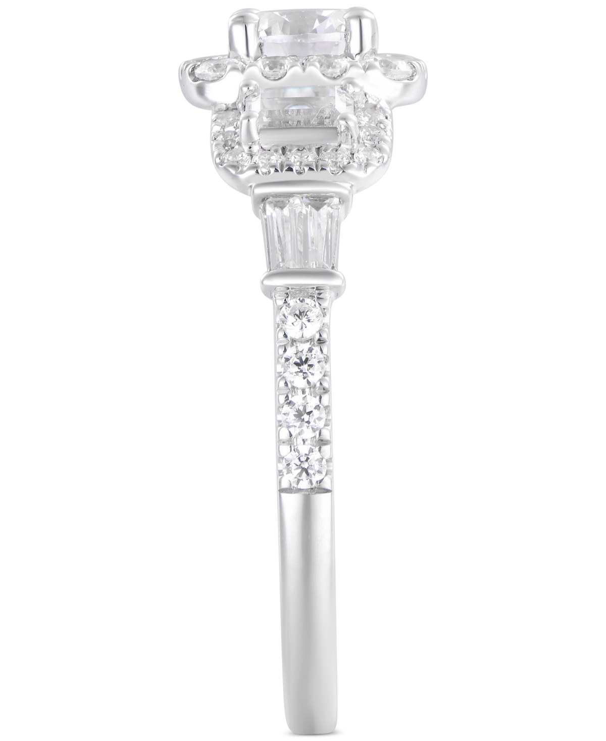 Diamond Three Stone Halo Engagement Ring (1-1/2 ct. t.w.) in 14k- White Gold