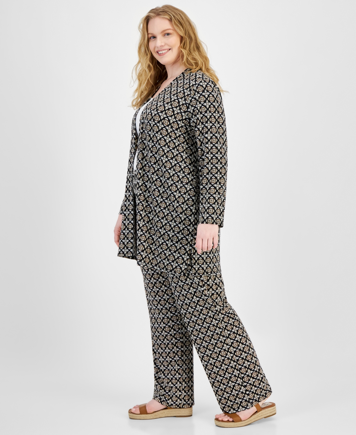 Jm Collection Plus Size Francesca Foulard Knit Pants, Created for Macy's