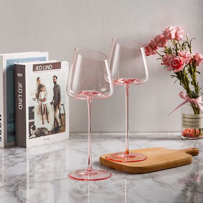 Home French Style Pink Crystal Burgundy Wine Glasses, Lead-Free Premium Champagne Glasses, Set of 2