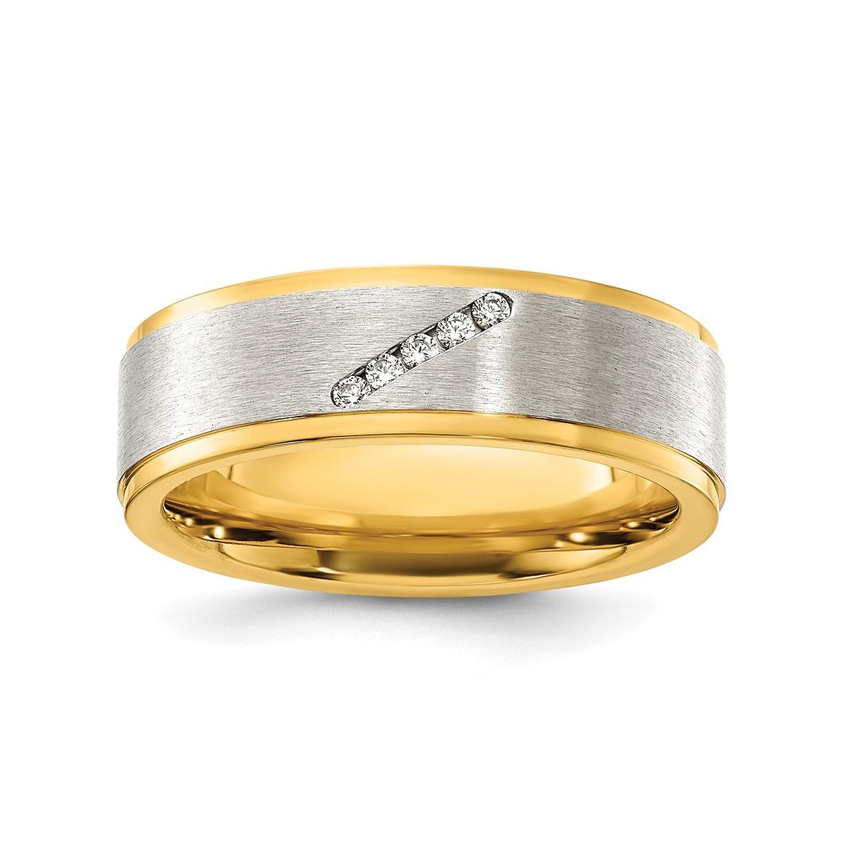 Titanium Polished Yellow Ip-plated with Cz Brushed Band Ring - Yellow