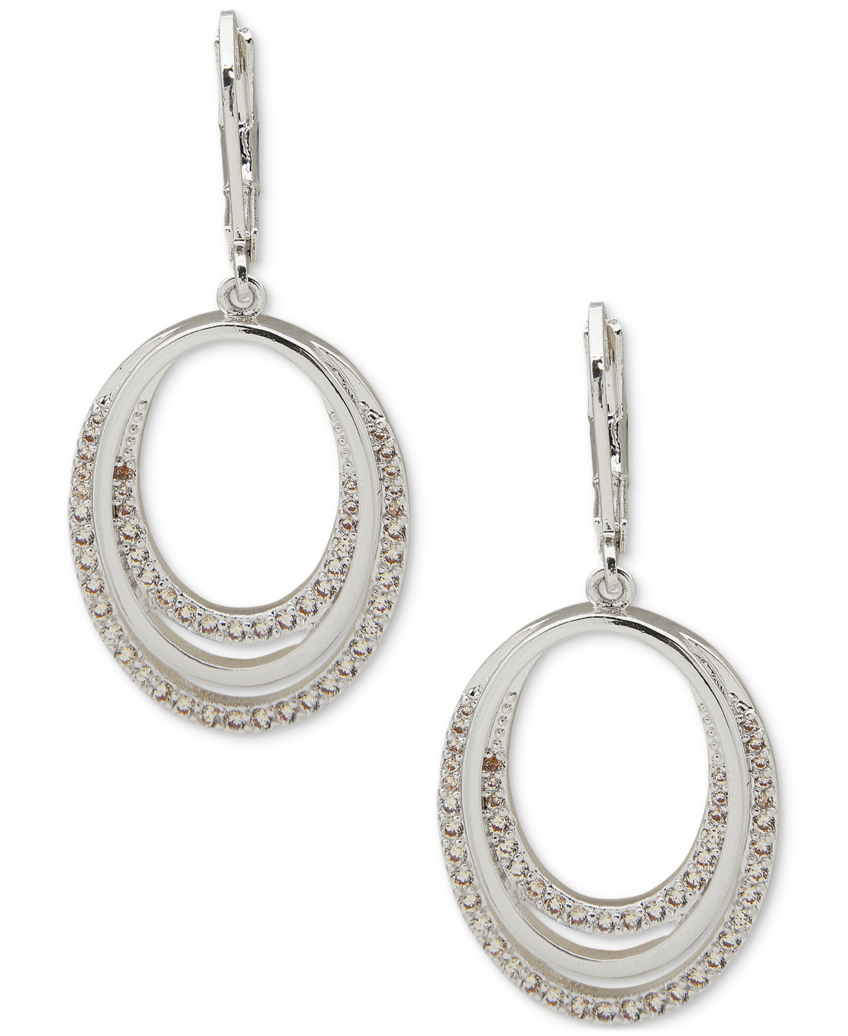 Shop Anne Klein Silver-tone Pave Open Oval Drop Earrings In Crystal