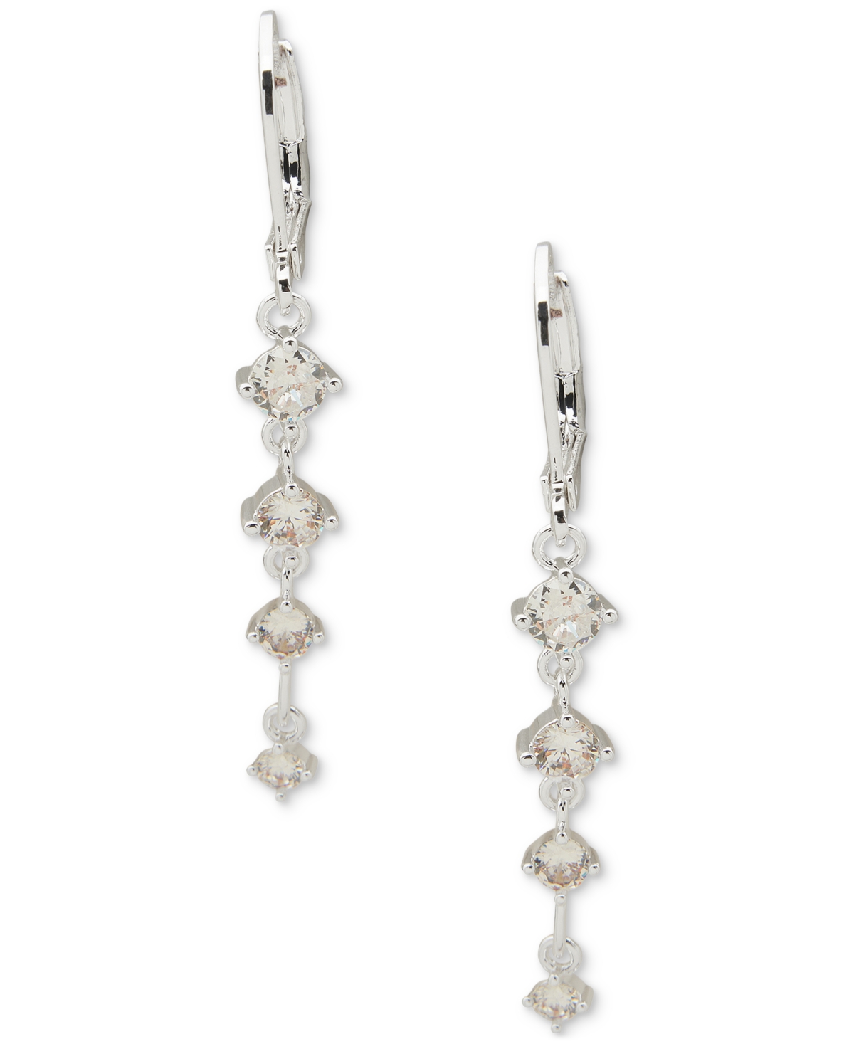 Anne Klein Silver-tone Crystal Linear Drop Earrings In Metallic