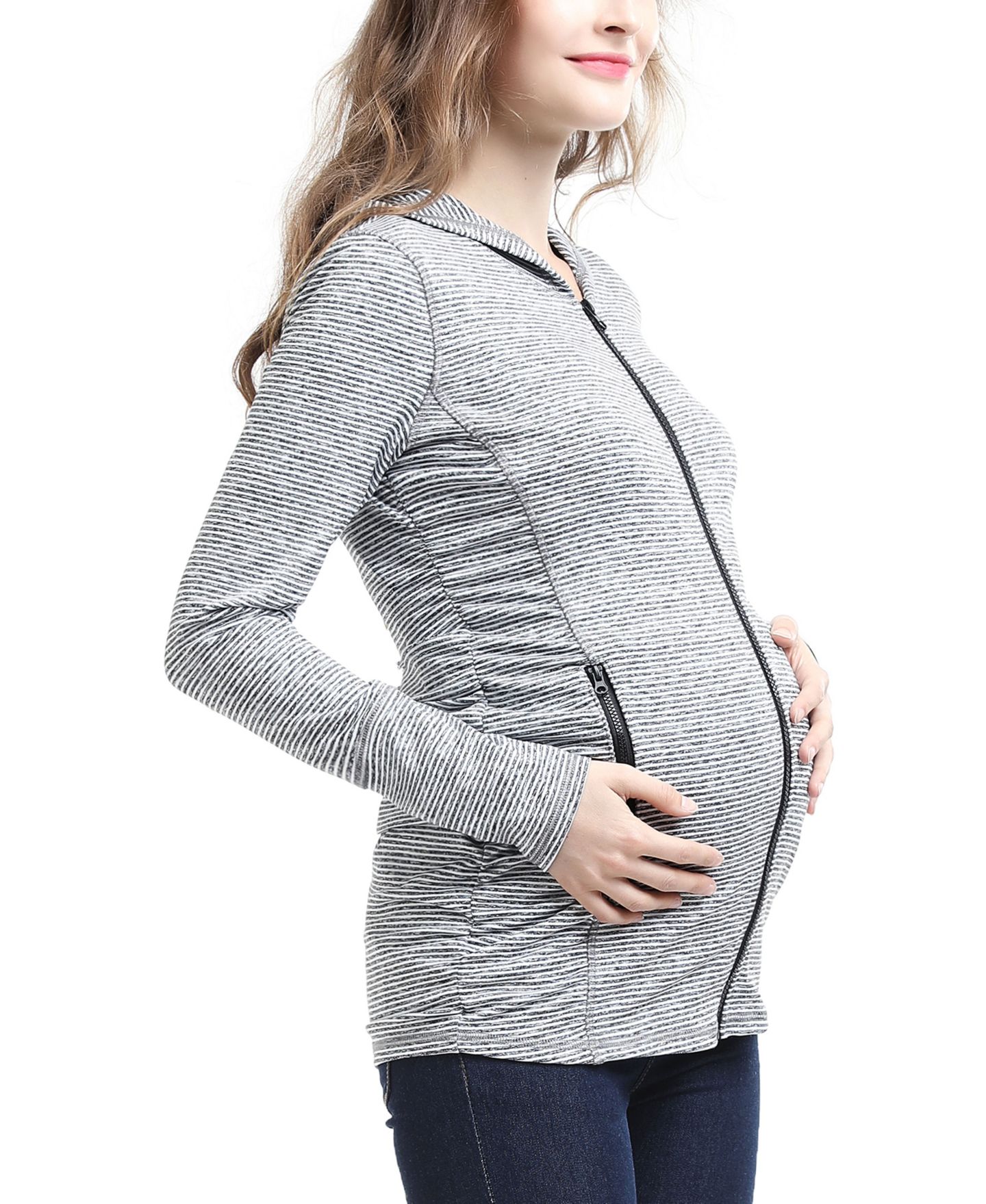 Женская куртка kimi + kai Maternity Striped Hooded Active, цвет: Чёрный / Белый — фото 2
