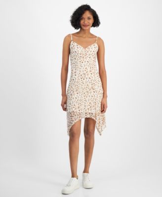 Planet Heart - Juniors' Floral-Print Cinched-Front Handerchief-Hem Midi Dress