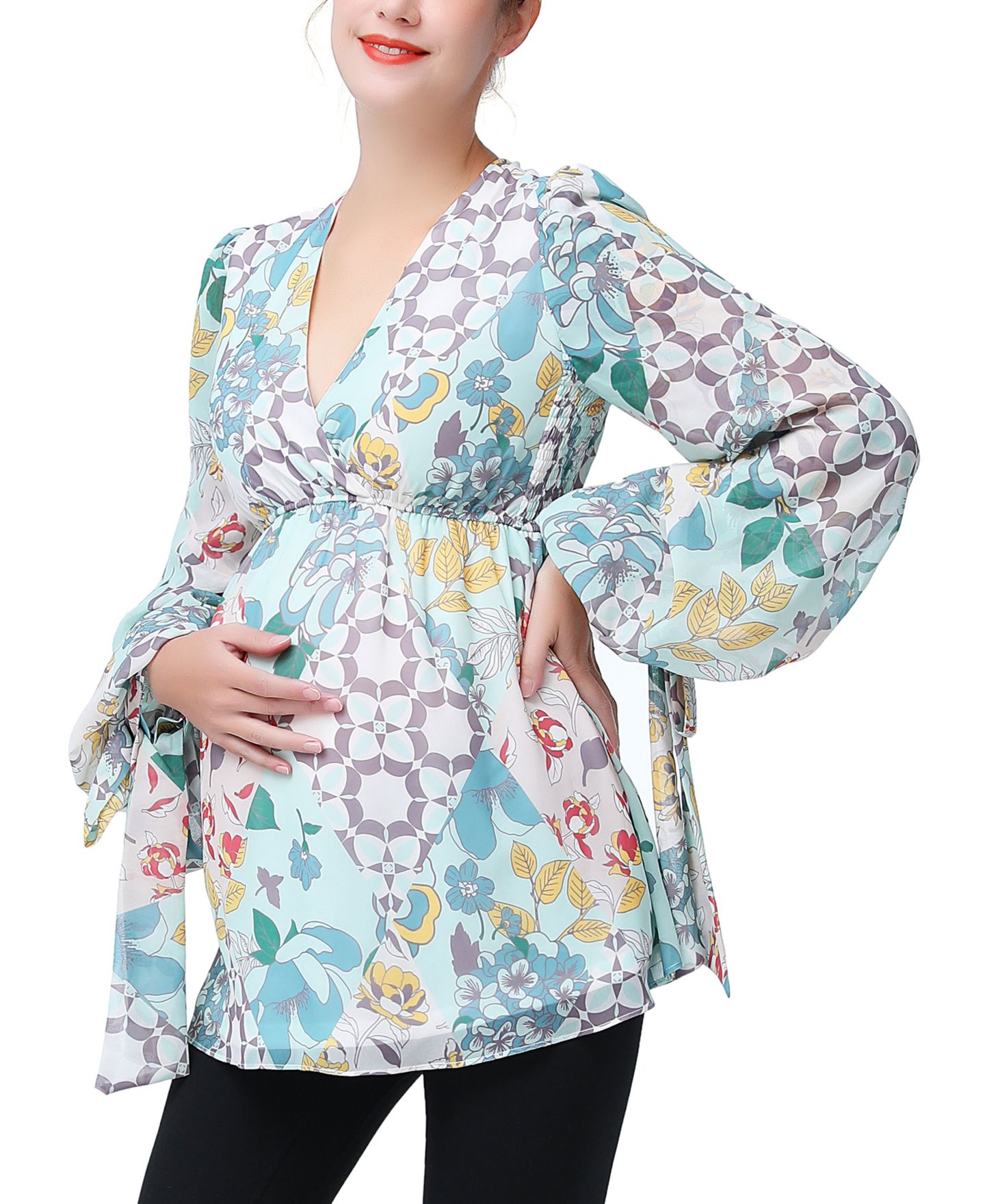 Женская блузка kimi + kai Maternity V-Neck Babydoll Nursing Blouse, цвет: Разноцветный — фото 2