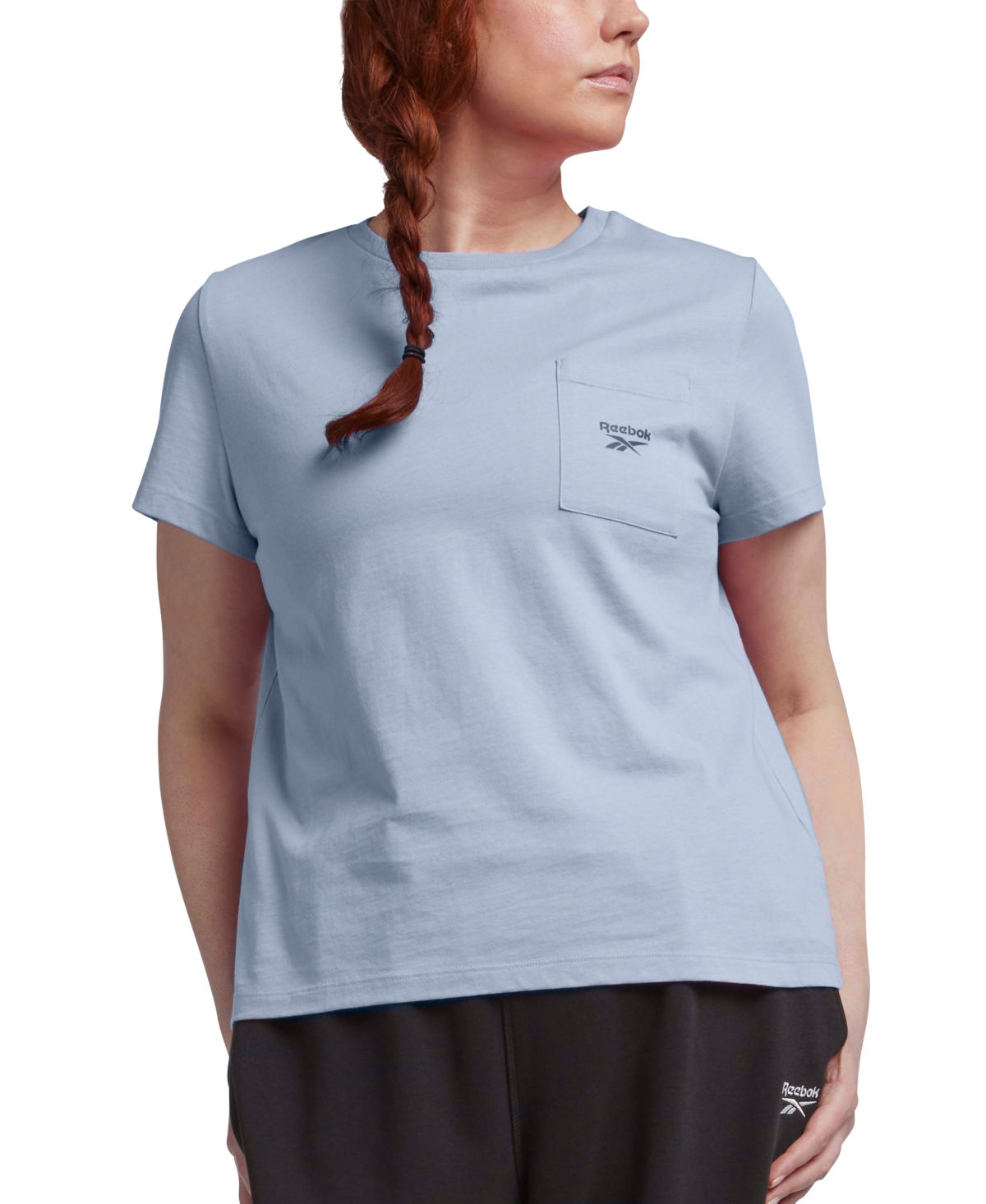 Reebok Plus Size Identity Crewneck Patch-pocket T-shirt In Blue
