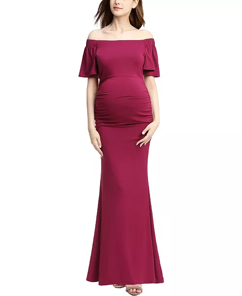 maternity abigail off shoulder maxi dress