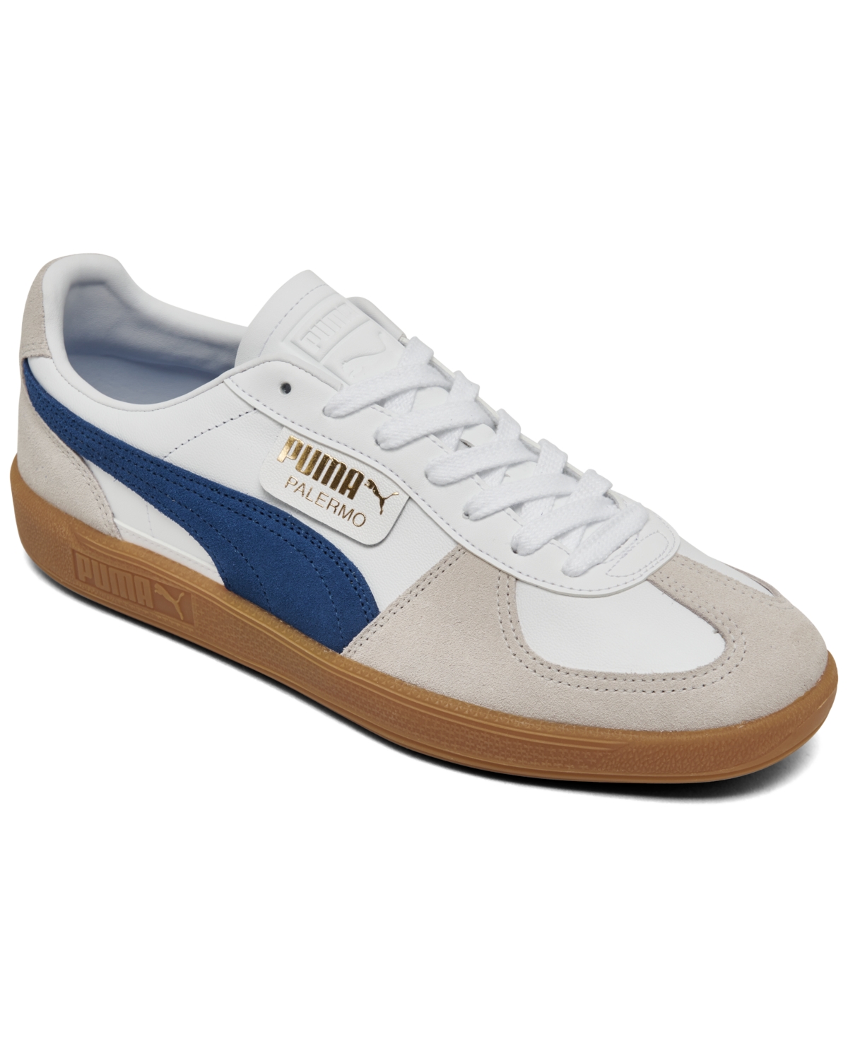 Men's Palermo Leather Casual Sneakers from Finish Line - WHITE/BLACK/GOLD