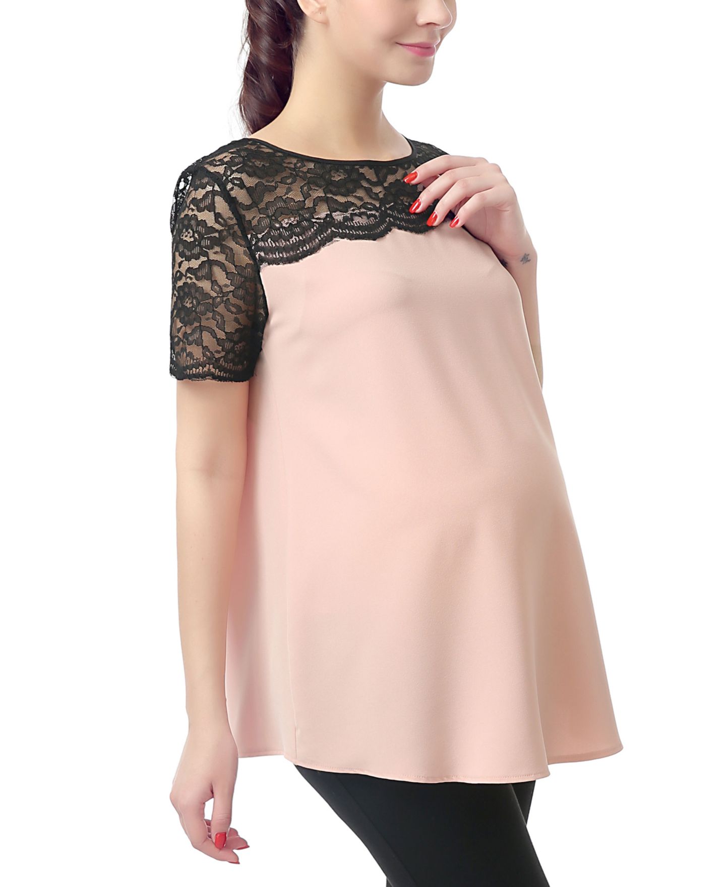 Женская блузка kimi + kai Lace Trim Blouse, цвет: Пудровый — фото 2