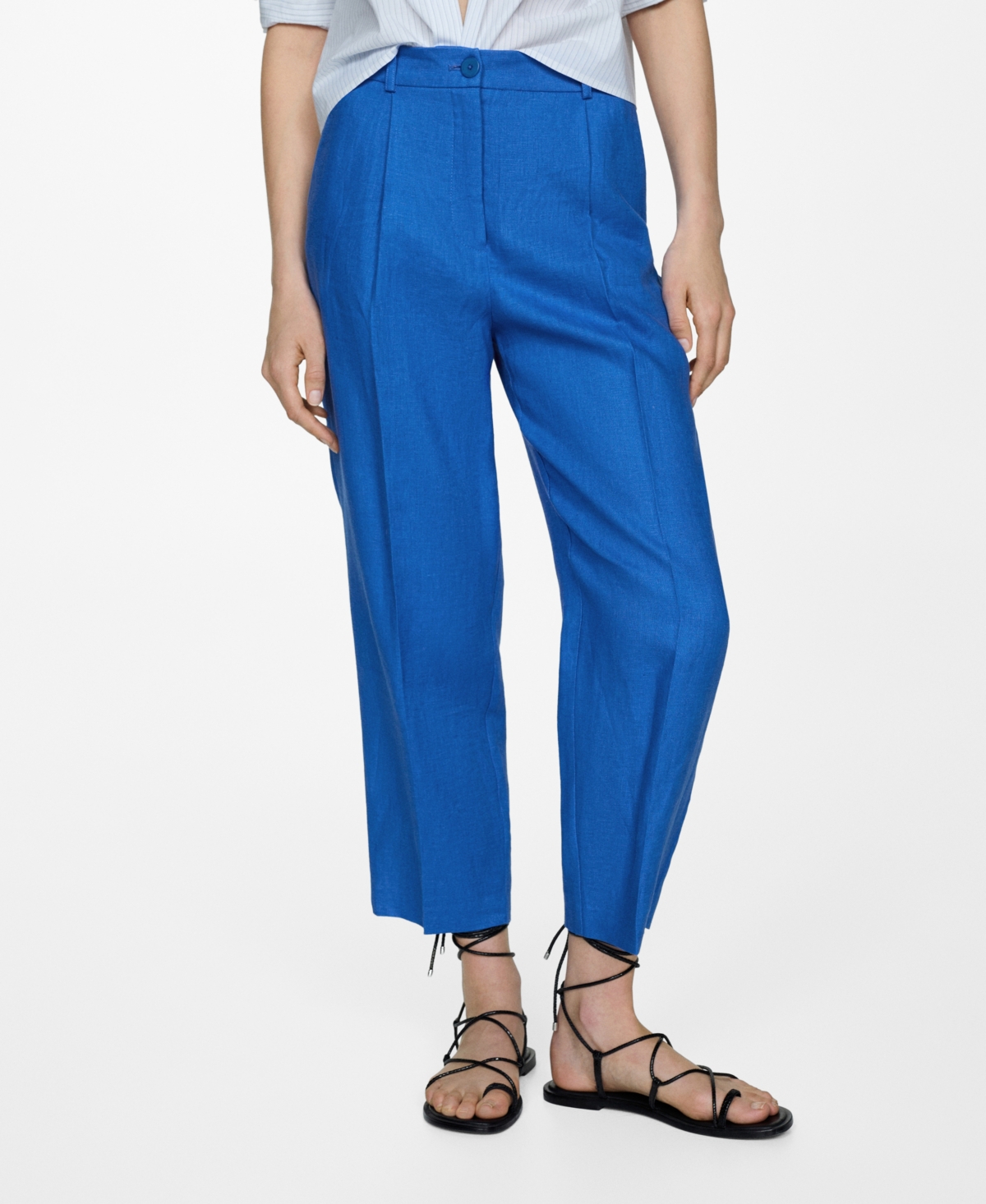 Shop Mango Women's 100% Linen Straight Pants In Medium Blue