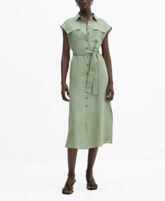 mango green linen dress Women's 100% Shirty Flower Girl Dresses