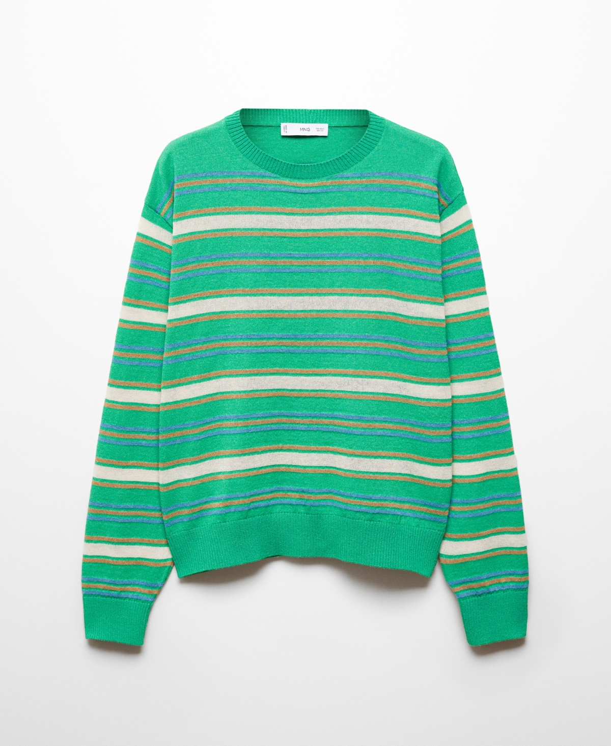 Shop Mango Women's Round-neck Striped Sweater In Green
