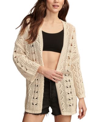 Women s Cotton Open Front Pointelle Cardigan