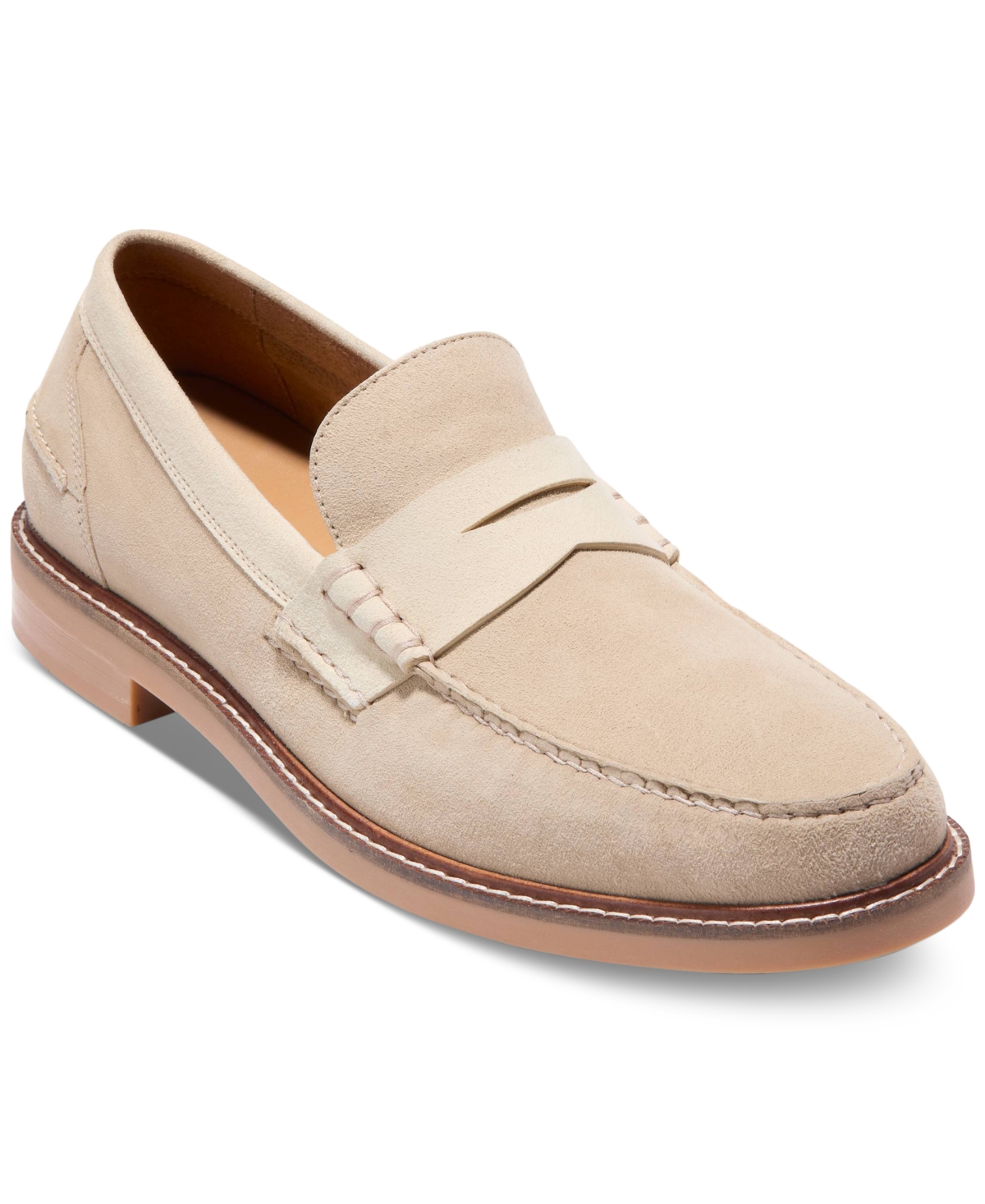 Shop Cole Haan Men's Pinch Prep Slip-on Penny Loafers In Sesame Suede,white Cap Grey,natural