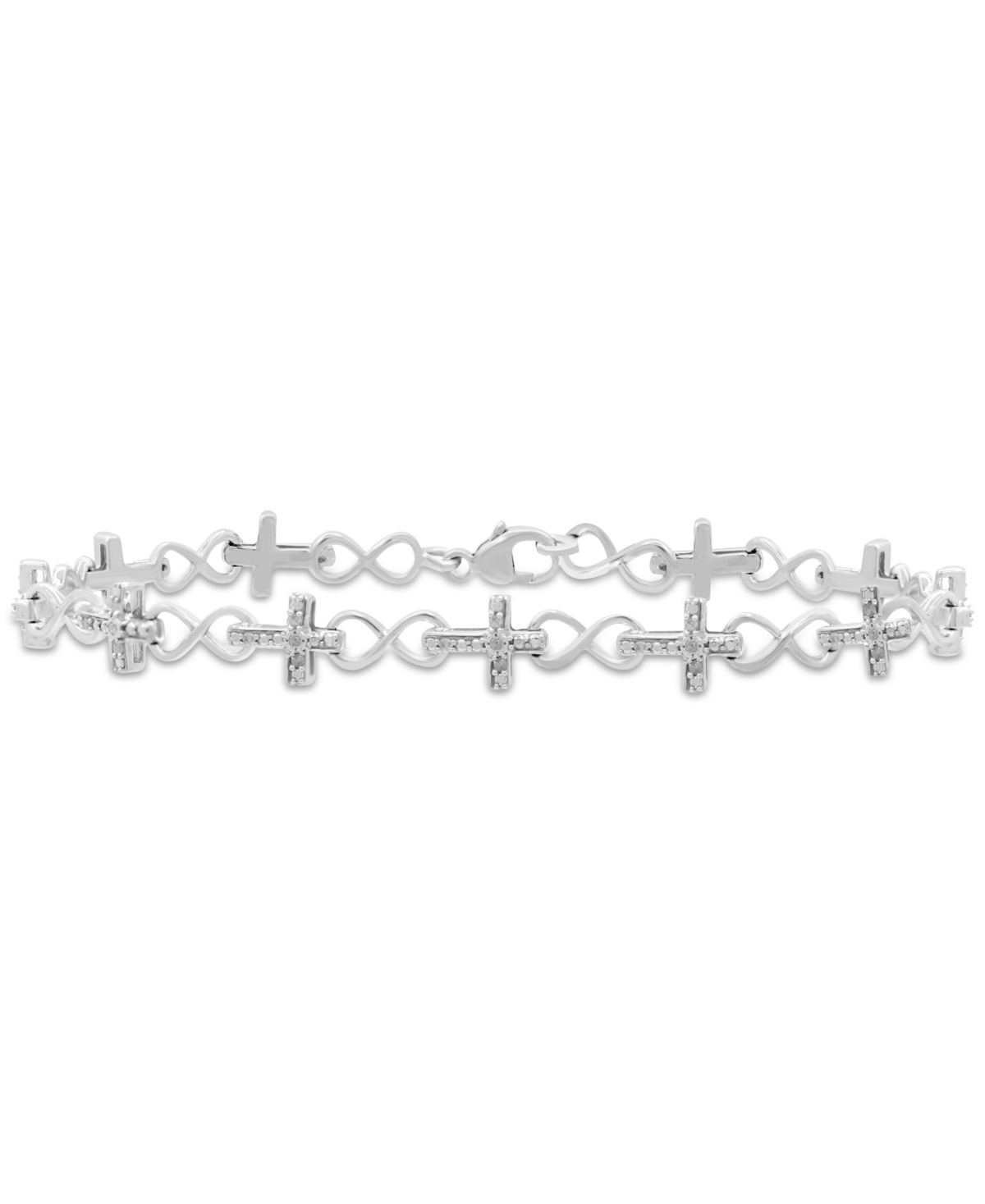 Diamond Cross & Infinity Link Bracelet (1/6 ct. t.w.) in Sterling Silver - Sterling Silver
