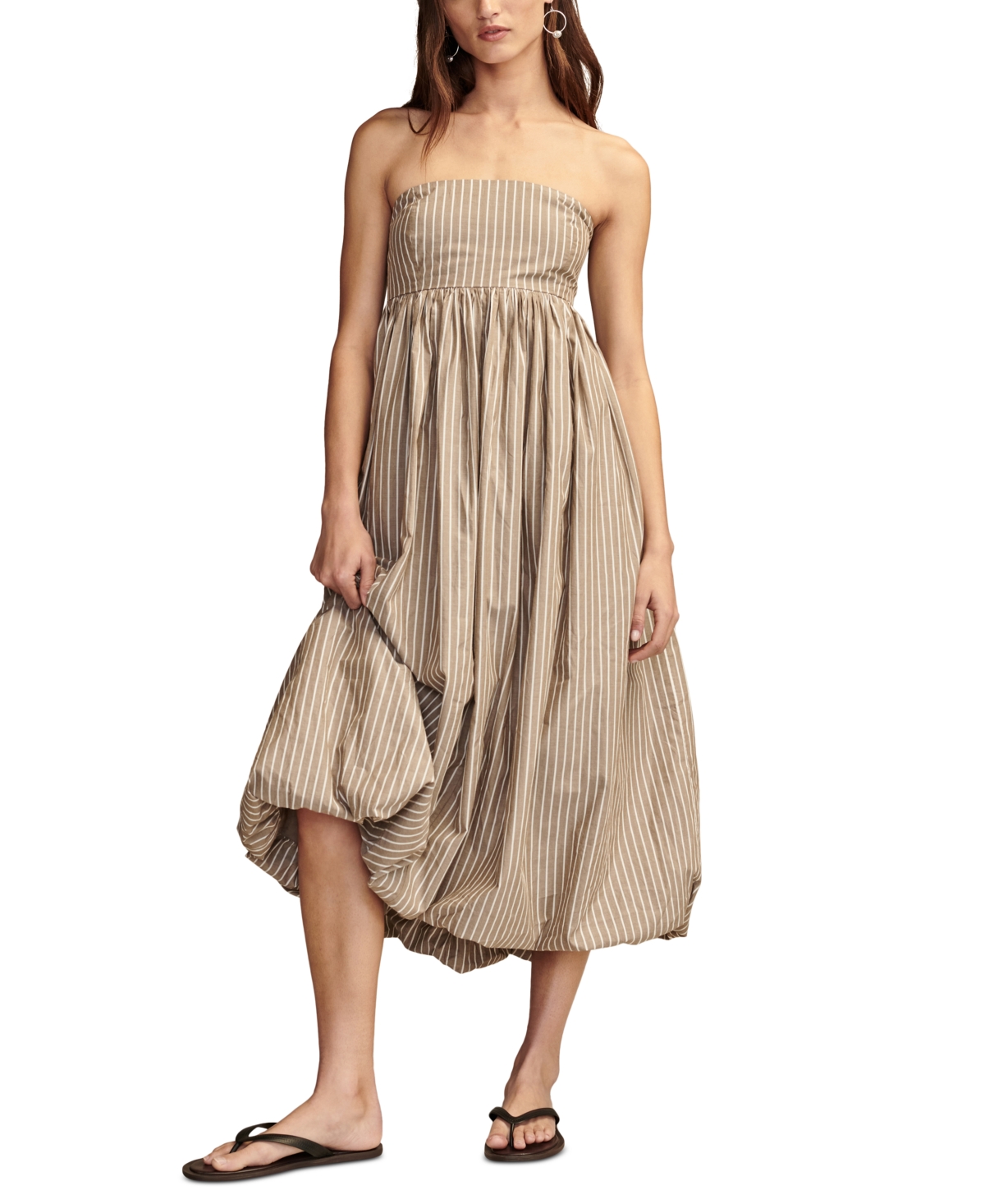 Women's Poplin Bubble Hem Maxi Dress - Brown Stripe