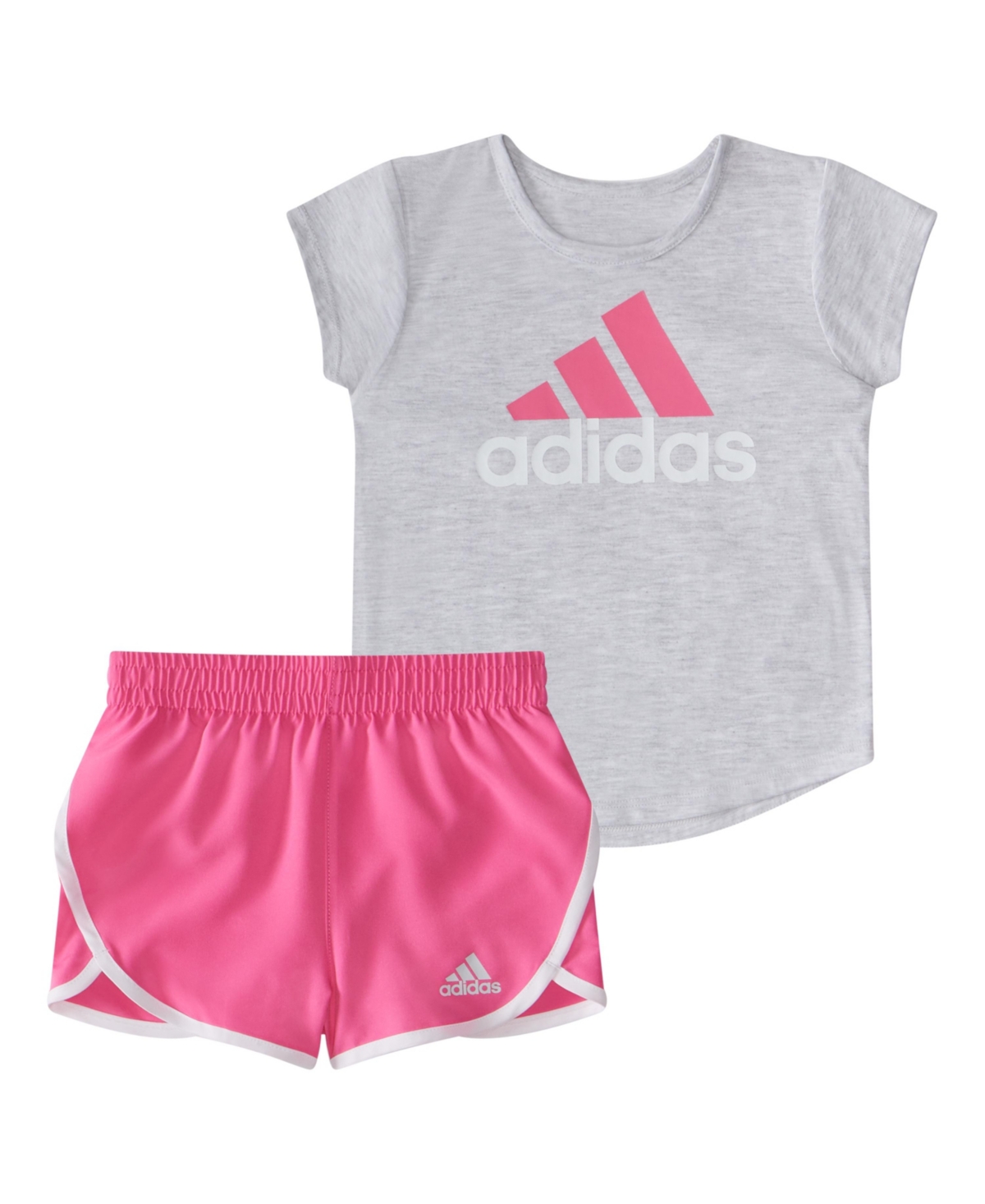 Shop Adidas Originals Baby Girls Two-piece Essential Heather Tee Woven Short Set In Light Grey