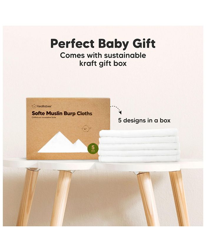 KeaBabies 5pk Softe Muslin Burp Cloths for Baby Girls and Boys, Organic