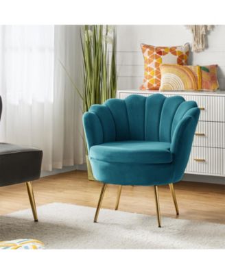 Modern Velvet Barrel Chair with Channel Tufted Back