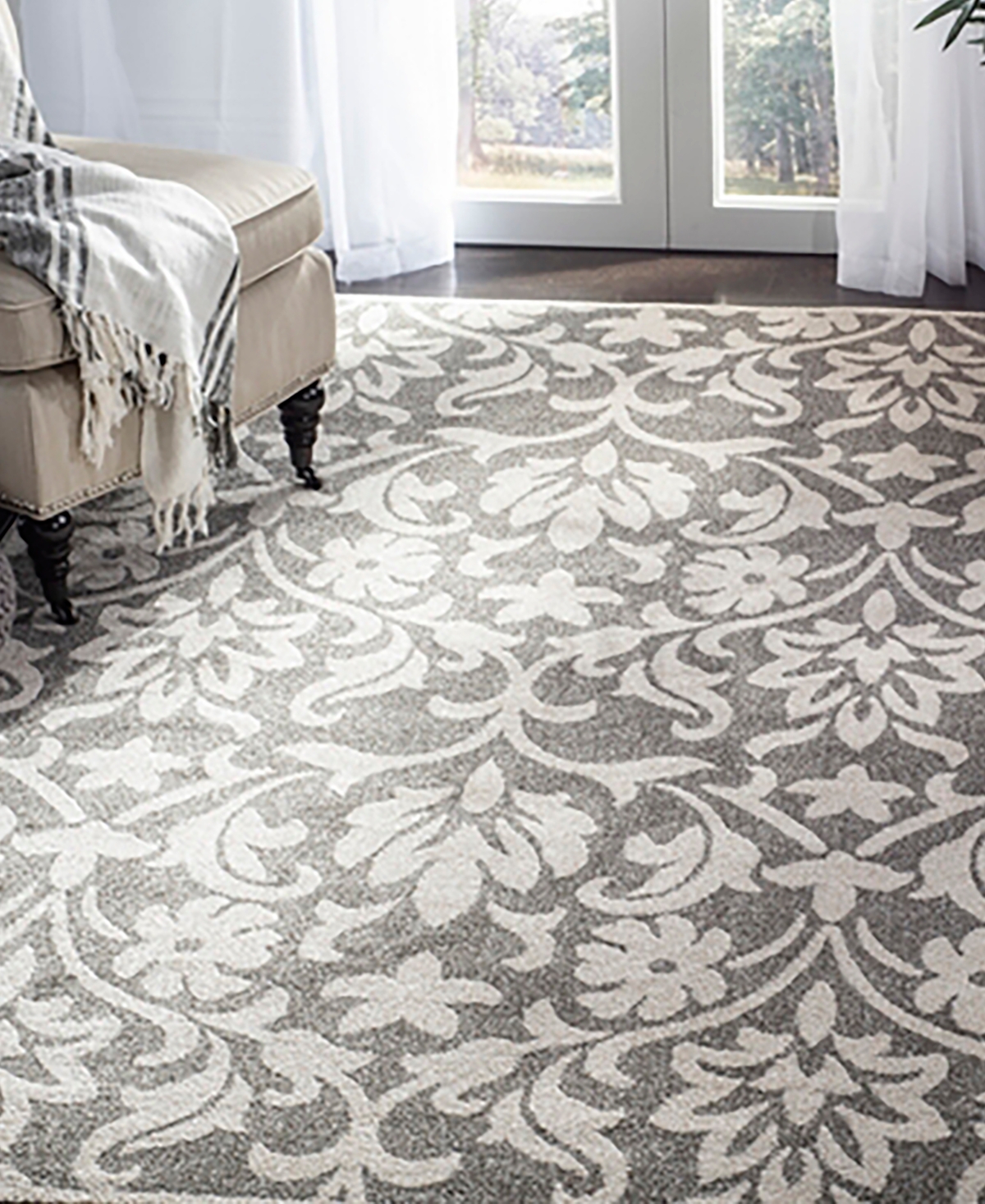 Safavieh Amherst AMT424and Beige Area Rug - Dark Gray