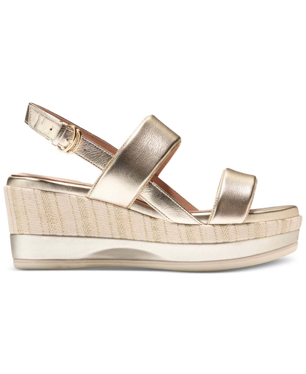 Shop Cole Haan Women's Aislin Wedge Sandals In Soft Gold Leather