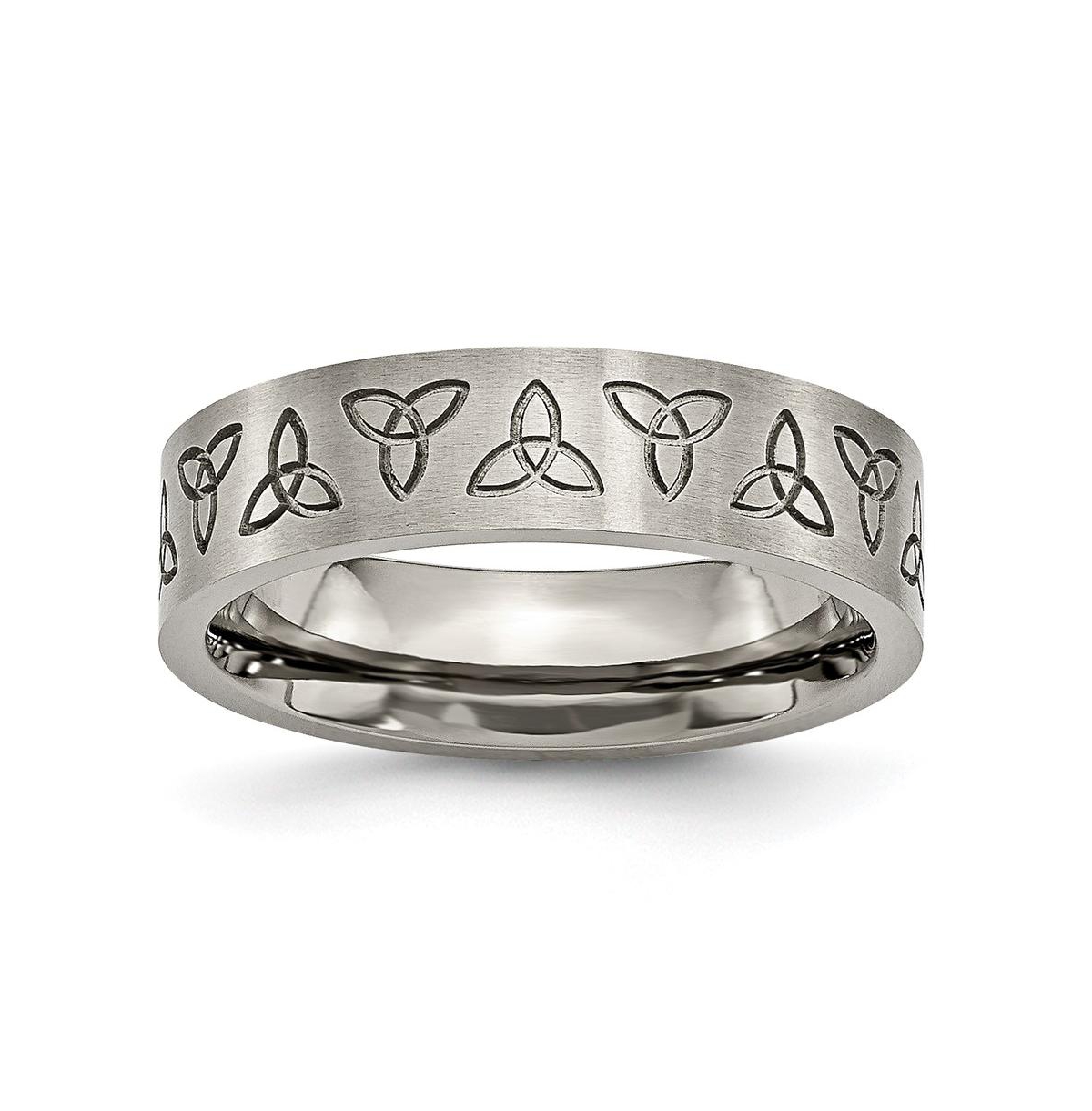 Titanium Brushed Trinity Symbol Flat Wedding Band Ring - Grey