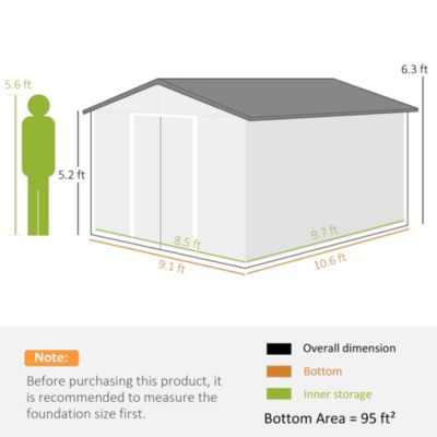 11ft x 9ft Outdoor Metal Storage Shed with 2 Doors,