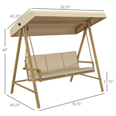 3-Seat Porch Swing with Canopy & Removable Cushions,