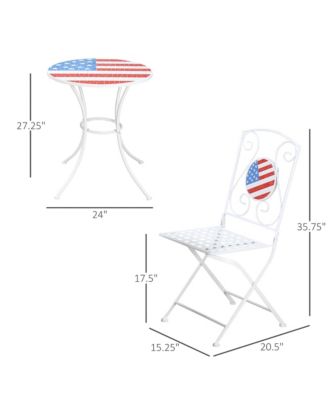 3 Piece Outdoor Patio Dining Bistro Set, 2 Folding Chairs, American Flag Stone Mosaic, Folding Center Table for Garden, Poolside, Porch