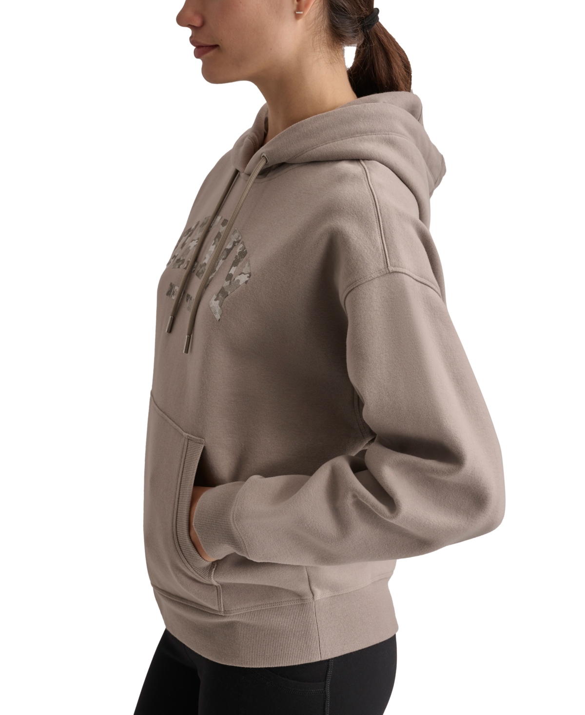 Dkny Sport Women's Varsity Camo Sparkle Logo Fleece Hooded Sweatshirt
