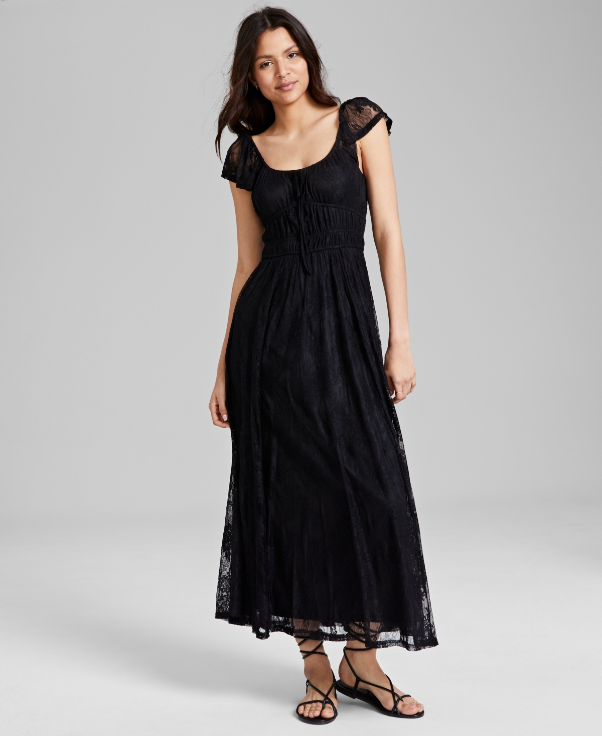 AND NOW THIS WOMEN'S SCOOP-NECK RUFFLE-SLEEVE MAXI LACE DRESS, CREATED FOR MACY'S 