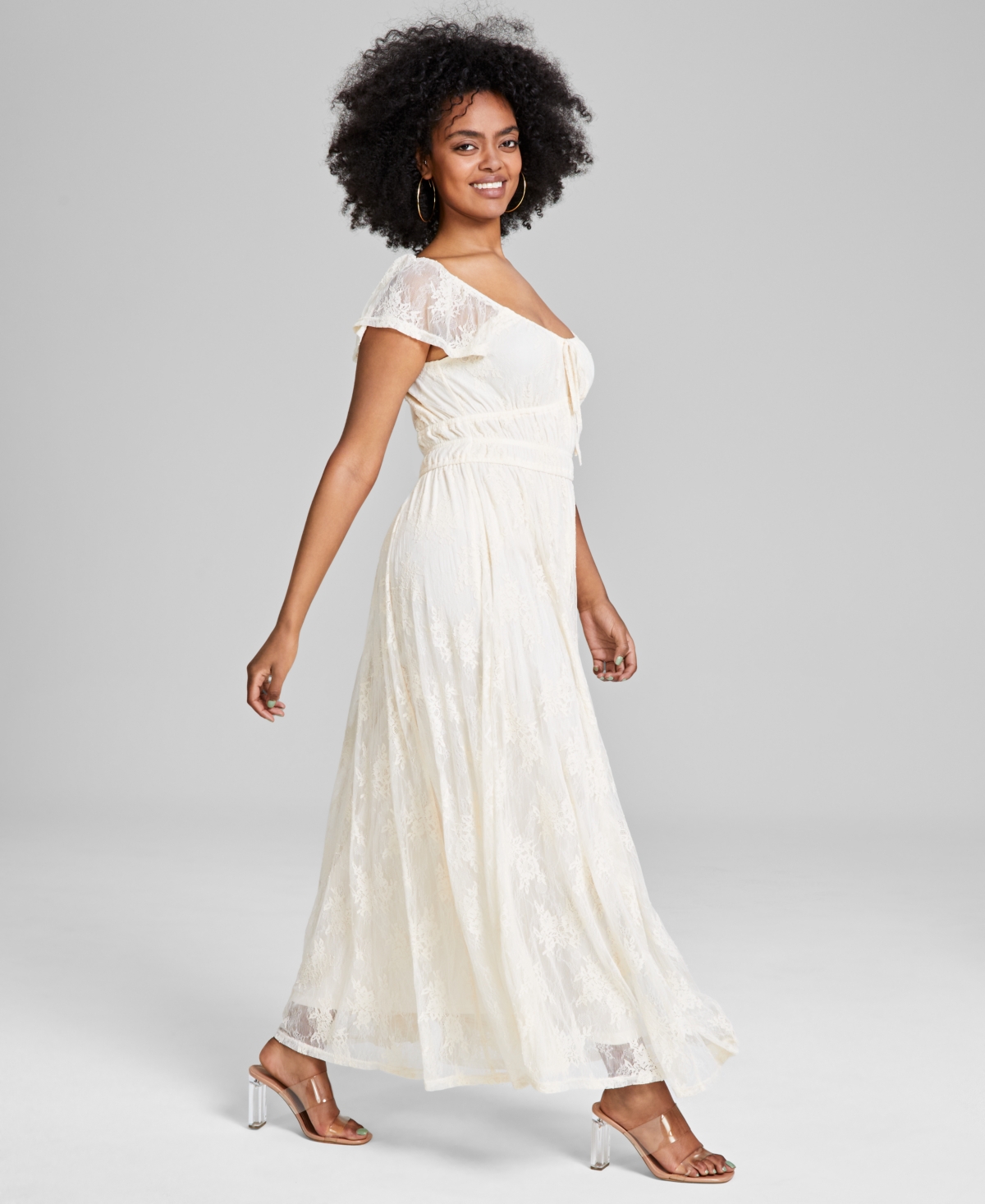 And Now This Women's Scoop-Neck Ruffle-Sleeve Maxi Lace Dress, Created for Macy's