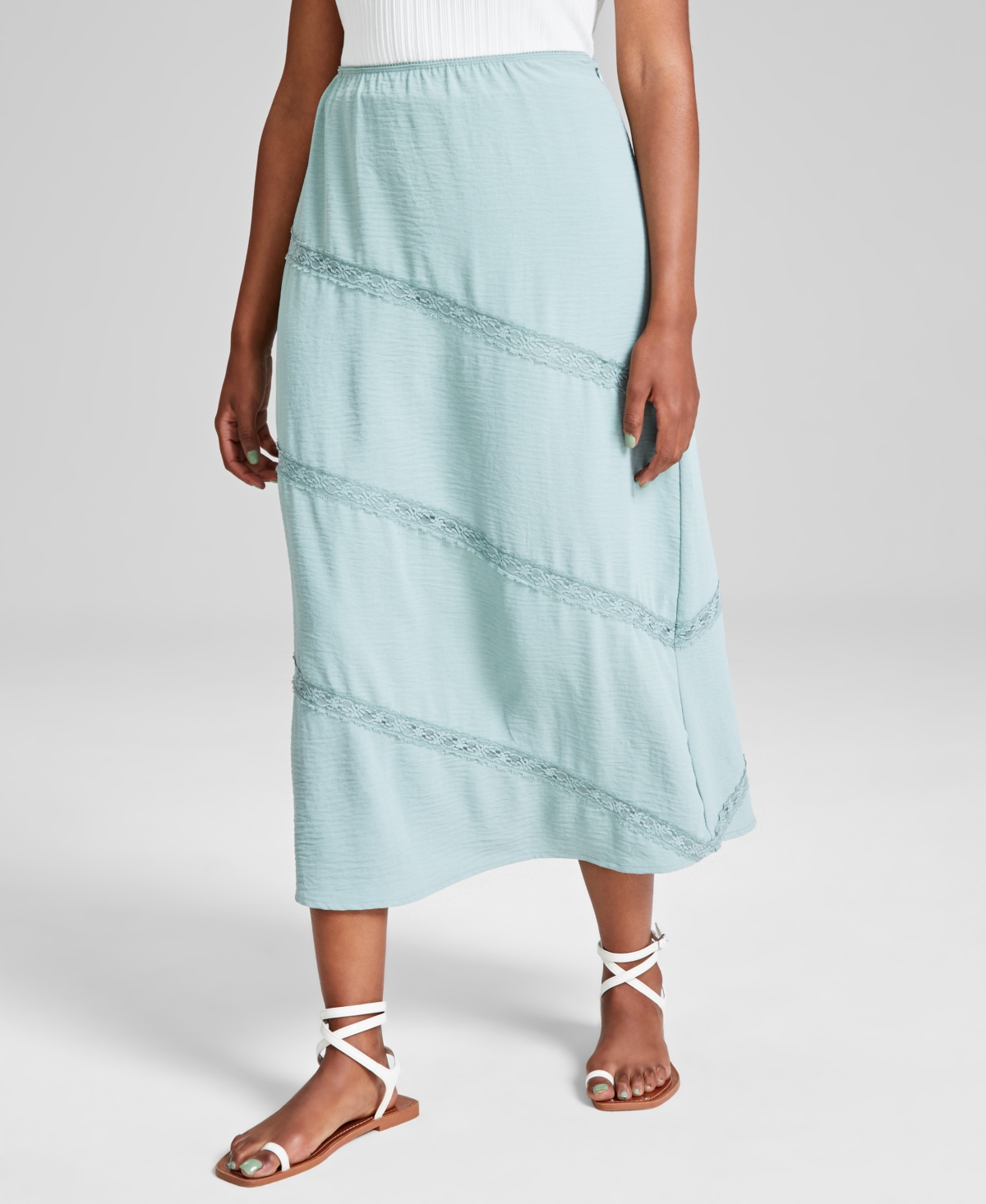 Woman's Lace-Trim Midi Skirt, Created for Macy's - Green Mile