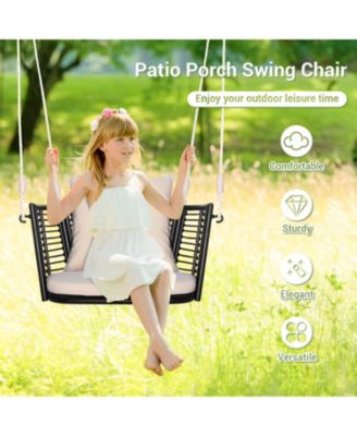 Single Person Hanging Seat with Woven Rattan Backrest for Backyard