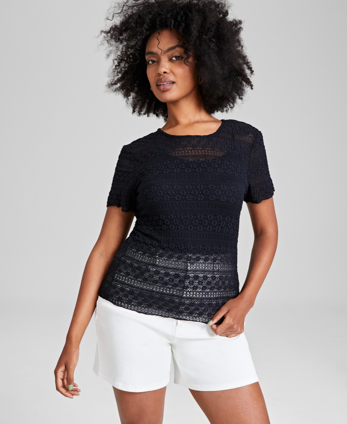 Women's Short-Sleeves Lace Top, Created for Macy's - Calla Lily