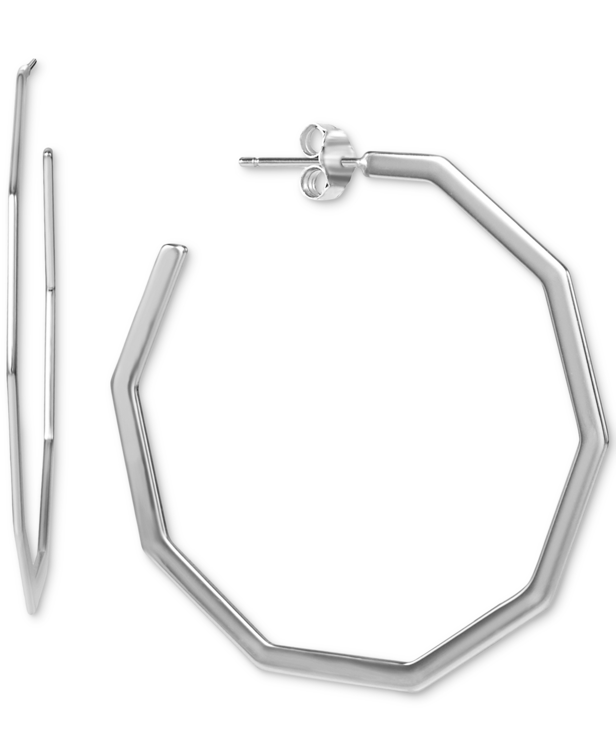 Polished Geometric Medium Hoop Earrings in Sterling Silver, 1-5/8", Created for Macy's - Silver