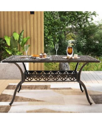 59 Inch Aluminum Patio Dining Table with Umbrella Hole fot 6 Persons
