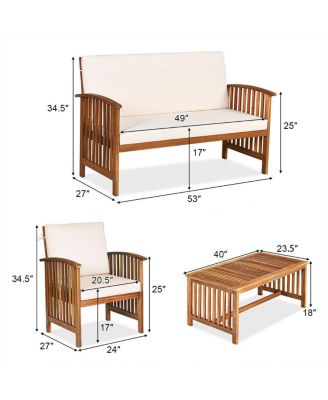 SUGIFT 4 Pieces Patio Solid Wood Furniture Set with Water Resistant Cushions