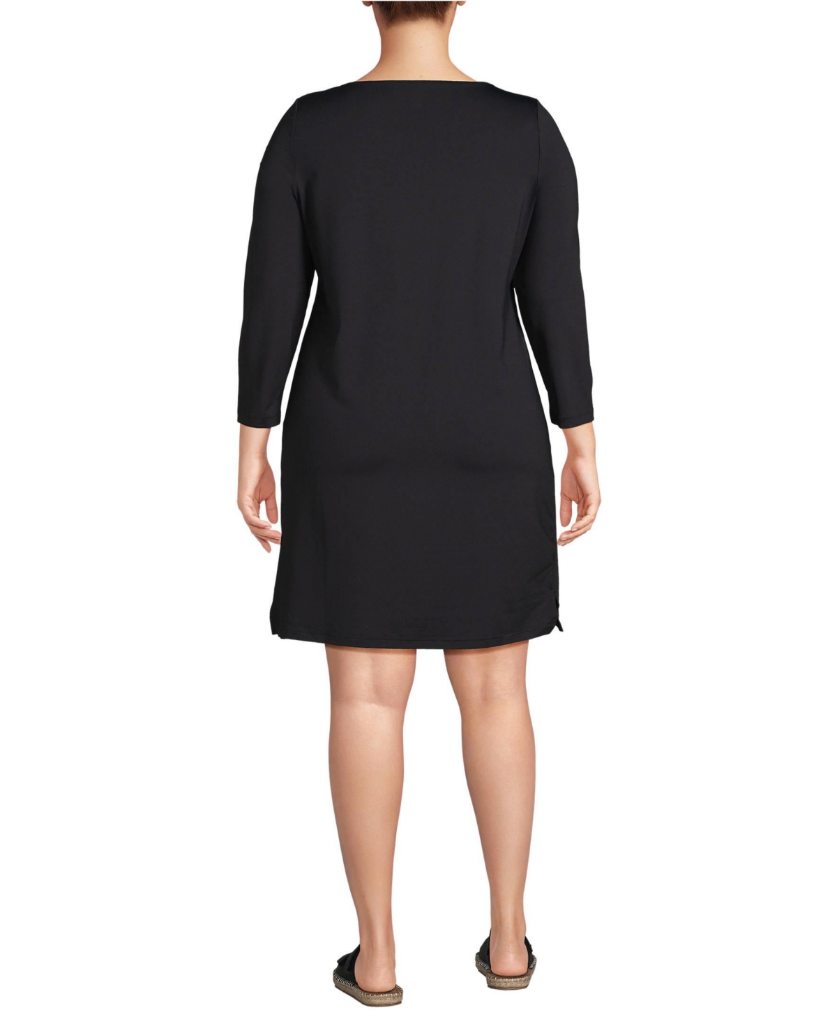 Lands' End Plus Size 3/4 Sleeve Boatneck Swim Cover-up Dress