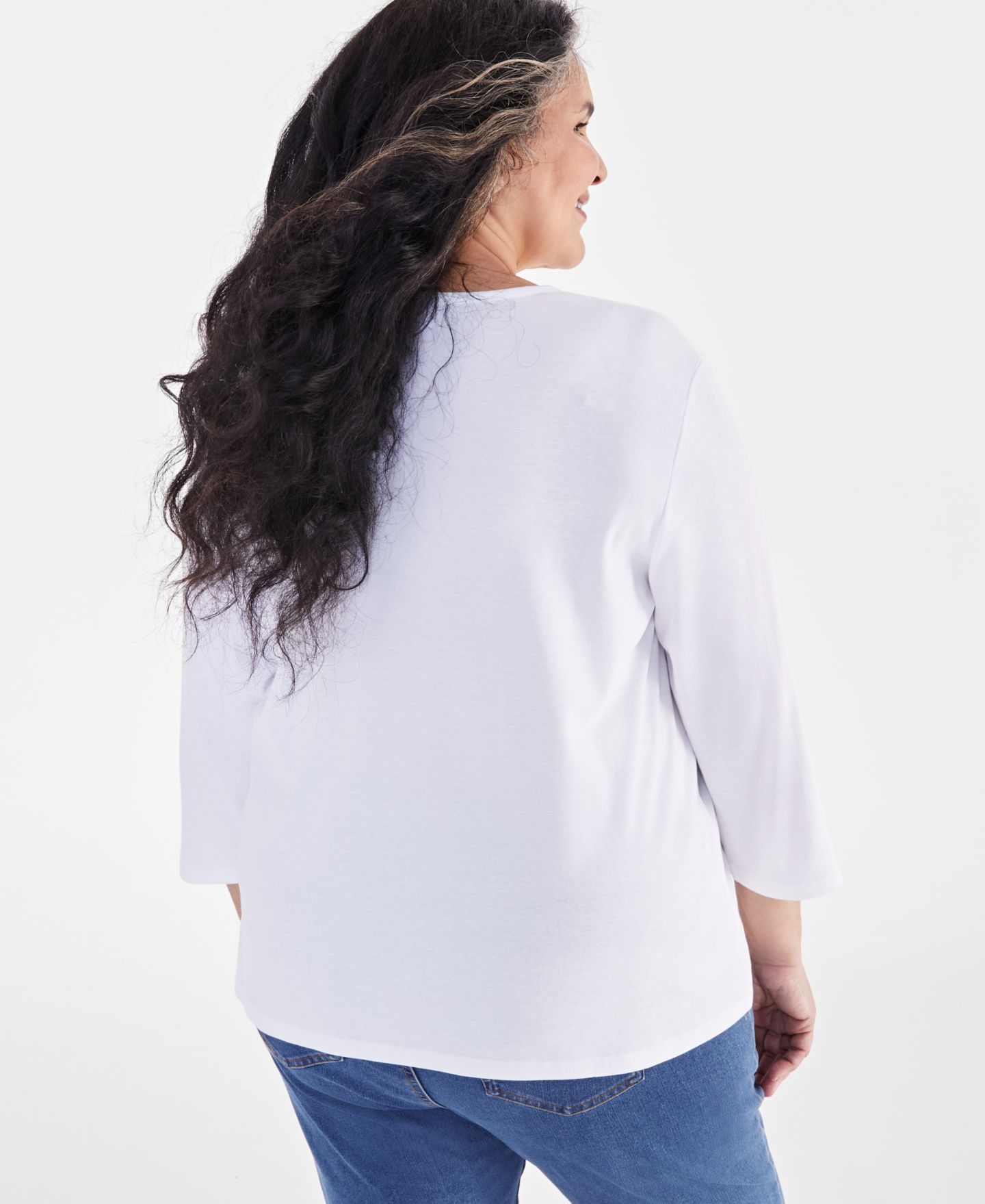 Женский топ Style & Co Plus Size V-Neck 3/4-Sleeve, цвет: Яркий белый — фото 2