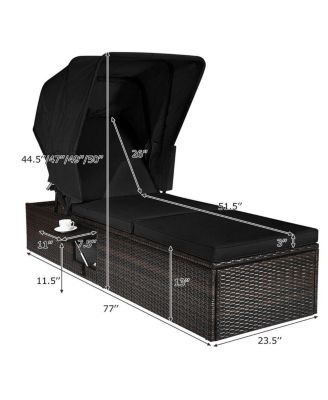 Outdoor Adjustable Cushioned Chaise Lounge Chair with Folding Canopy