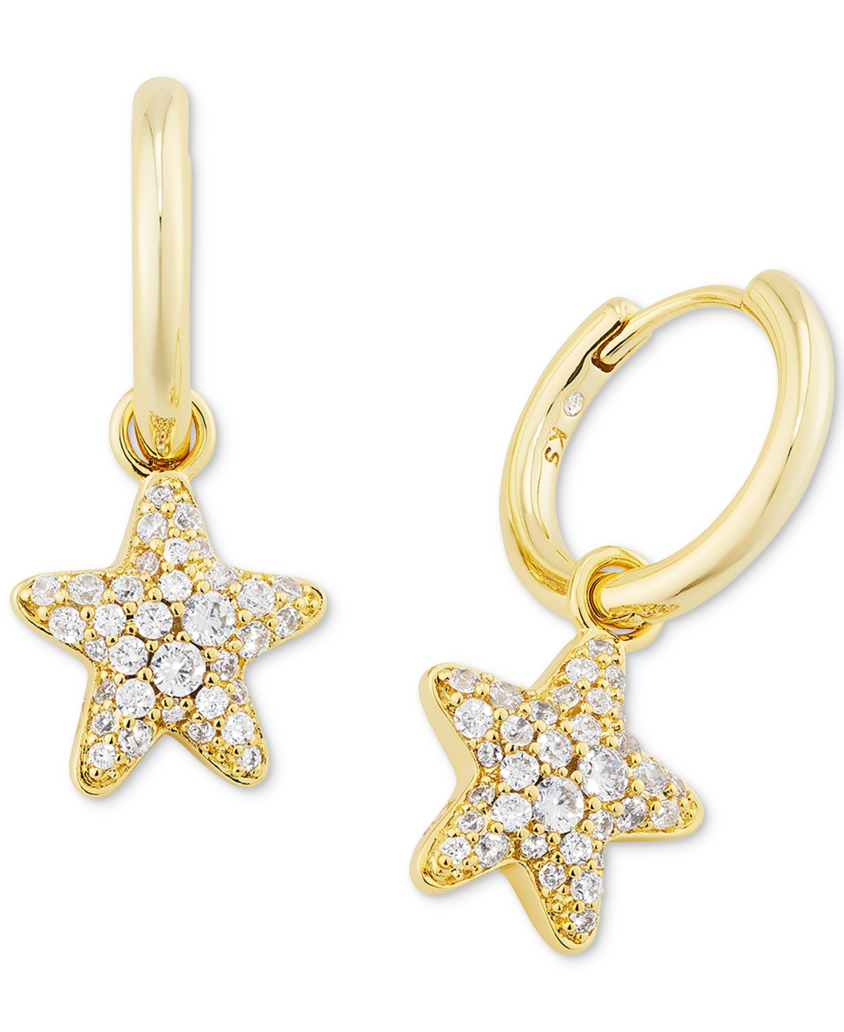 Pave Star Removable Charm Huggie Hoop Earrings - Gold White