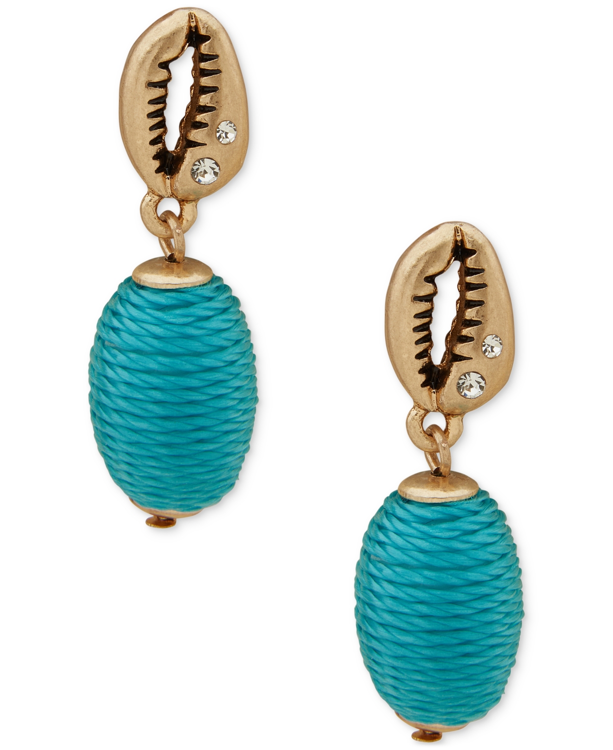 Gold-Tone Pave Shell & Thread-Wrapped Charm Drop Earrings - Turquoise