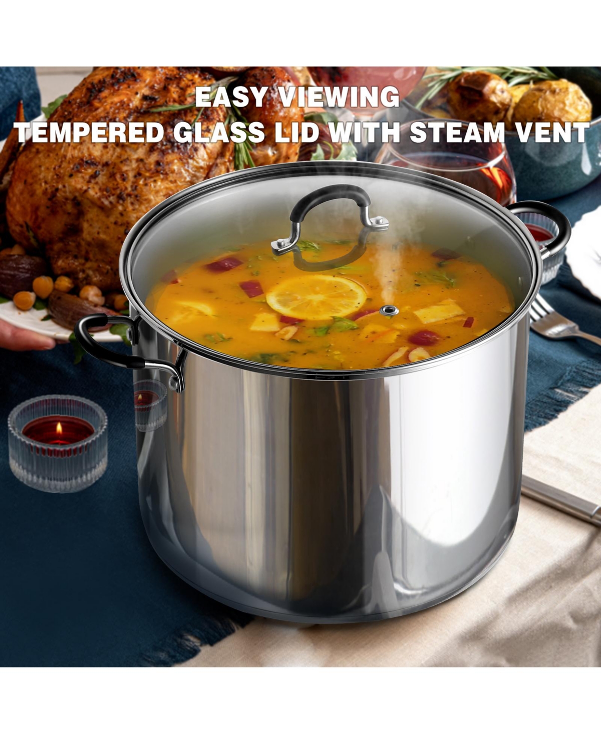 Cook N Home Stockpot Large pot Sauce Pot Induction Pot With Lid Professional24 Quart, with Stay-Cool Handles, silver - Stainless stee