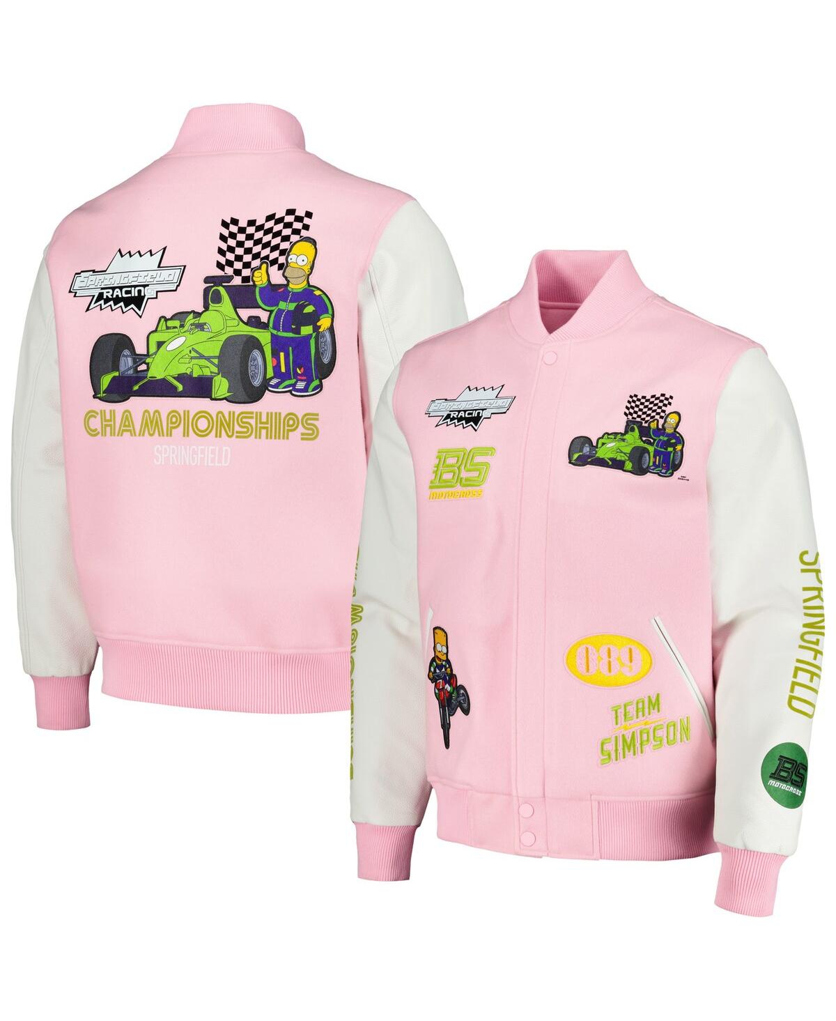Men's Pink/White The Simpsons Racing Full-Zip Varsity Jacket - Pink White