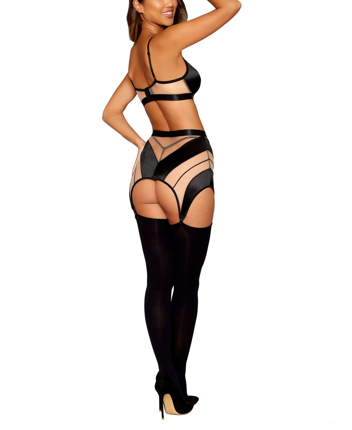 Shop Dreamgirl Illusion Bralette, Garter Skirt, G-string In Black