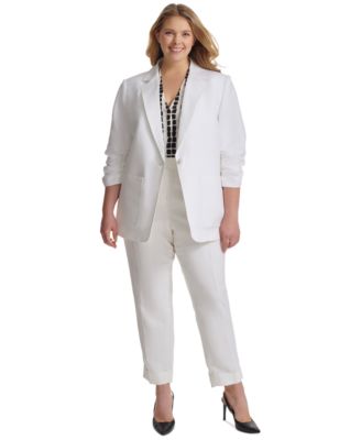 Shop Calvin Klein Plus Size Ruched 3 4 Sleeve Blazer Mid Rise Cuffed Ankle Pants In White