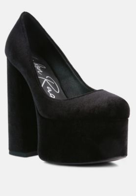 Womens Old Novelty Platform Heel Velvet Pumps