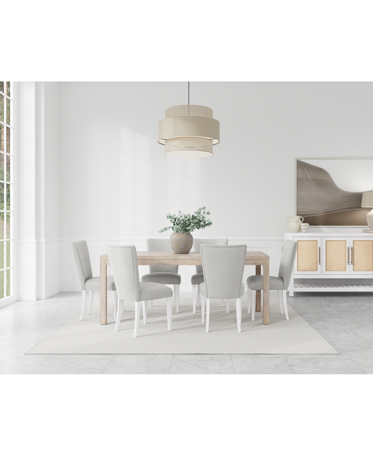 Macy's Catriona 7pc Dining Set (rectangular Dining Table & 6 Upholstered Side Chairs), Created For  In No Color